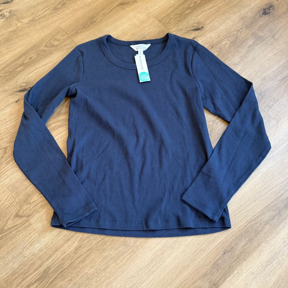 NWT Market & Spruce Indigo Pearl Cotton Rib Long Sleeve Tee WGK10090LL-2 Large